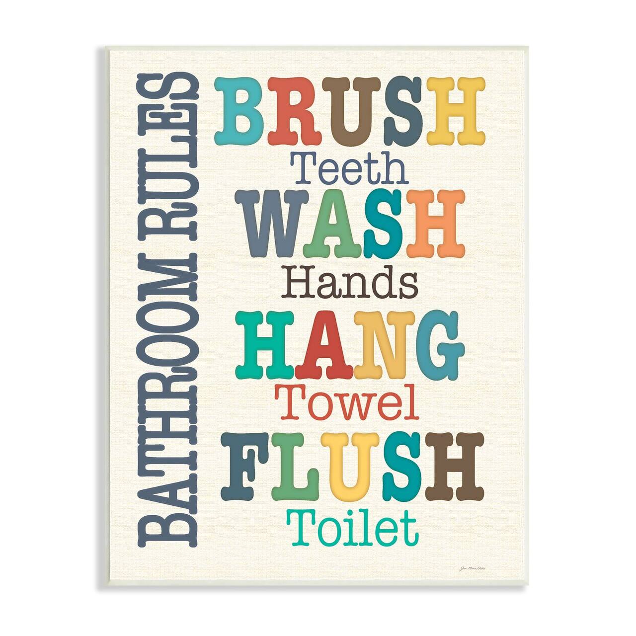 Stupell Industries Colorful Bathroom Rules Typog Wood Wall Plaque